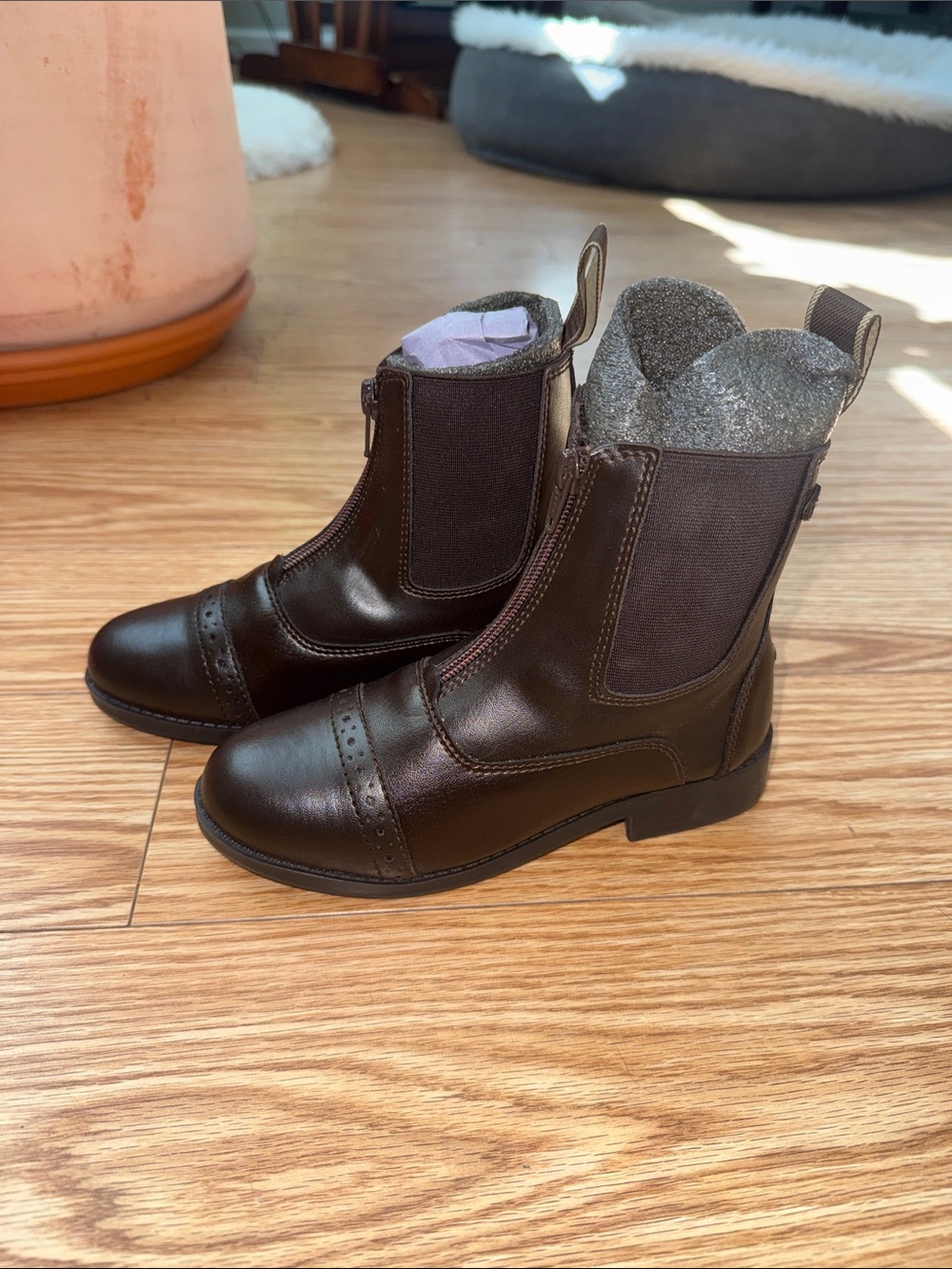 Equistar- Kids Brown Pull-On Riding Boots, paddock boots size 13
